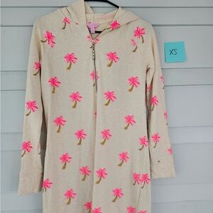 Lilly Pulitzer Beige Hoodie with Pink Palm Tree Design